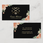 結婚式の化粧及び美容師のサロンのヴィンテージの花柄 名刺 (正面/裏面)