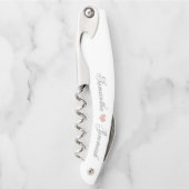 結婚式の原稿のモノグラムのなばら色の金ゴールドのグリッターのハート ソムリエナイフ (正面)