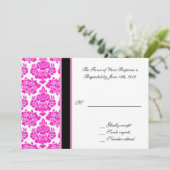 結婚式の受諾カード、ピンクのダマスク 招待状 (スタンド正面)