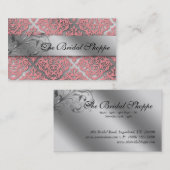 結婚式の名刺のダマスク織の花の明るいピンク 名刺 (正面/裏面)