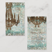 結婚式の名刺のヴィンテージのシャンデリアのダマスク織GB 名刺 (正面/裏面)