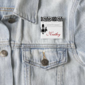 結婚式の名札ボタンのシャンデリアBWのダマスク織 缶バッジ (インサイチュ)