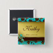 結婚式の名札ボタンの金ゴールドの花のBB 2 缶バッジ (正面&裏面)