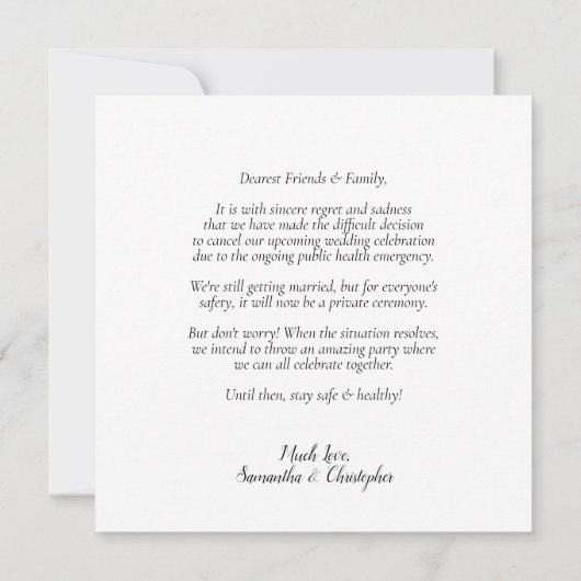 結婚式の変更のお知らせ キャンセルまたは日程変更 案内状 (裏面)