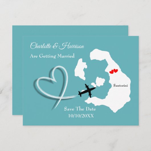 結婚式の宛先サントリーニが日付を保存 セーブザデート (正面/裏面)