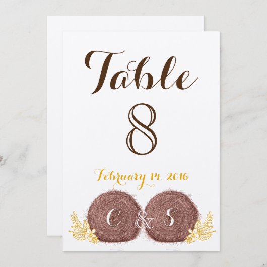 結婚式の干し草の山 テーブル番号 カード (正面/裏面)