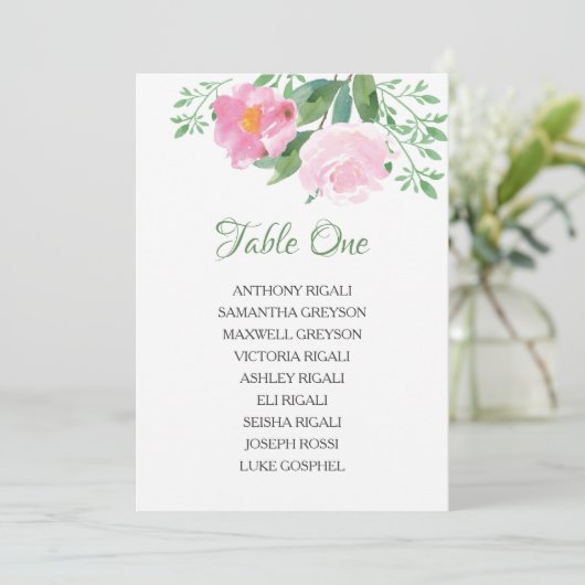 結婚式の座席の図表、緑の草木の花のテーブルの計画 招待状 (スタンド正面)