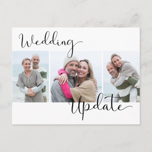 結婚式の延期のお知らせ 3枚の写真入り ポストカード (正面)