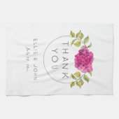 結婚式の引き出物のショッキングピンクのアジサイ キッチンタオル (横)