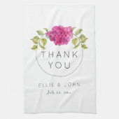 結婚式の引き出物のショッキングピンクのアジサイ キッチンタオル (縦)