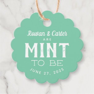 結婚式の引き出物のラベルがあるカップルのミント フェイバータグ
