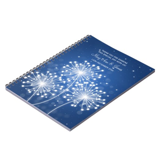 結婚式の引き出物の夏の輝きのサファイアの青 ノートブック (左側)