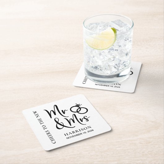 結婚式の引き出物の新しいミセス スクエアペーパーコースター (インサイチュ)