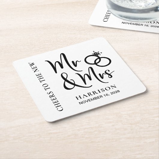 結婚式の引き出物の新しいミセス スクエアペーパーコースター (アングル)