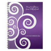 結婚式の引き出物の白は紫色渦巻きます ノートブック (正面)