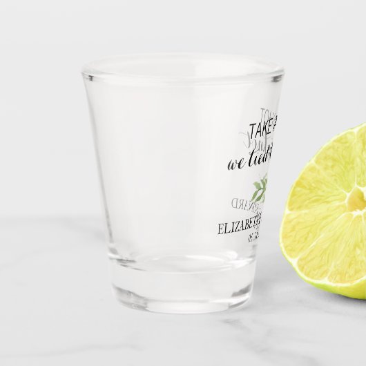 結婚式の引き出物は私たちは結び目を結んだショットを取る ショットグラス (左)