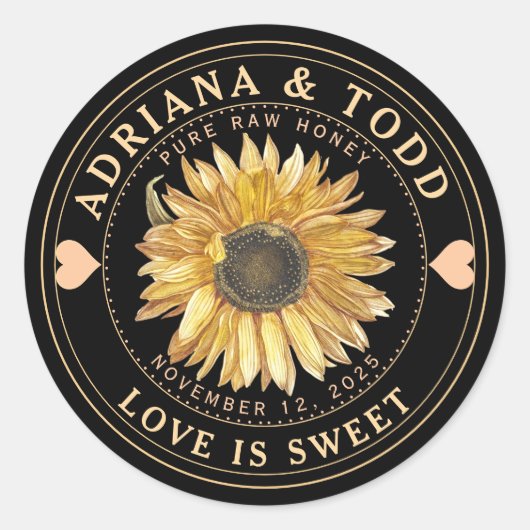 結婚式の引き出物ひまわりハートふたラベル ラウンドシール (正面)