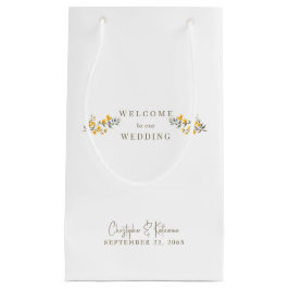 結婚式の引き出物イエローフローラ金ゴールドカスタム文字 スモールペーパーバッグ
