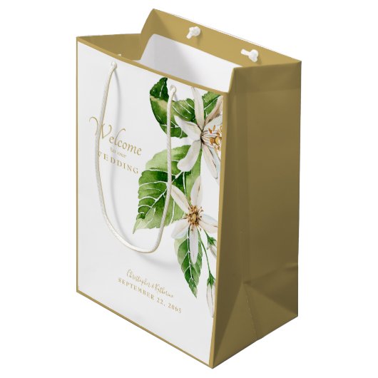結婚式の引き出物ウェルカムナスホワイトフローラ ミディアムペーパーバッグ (正面アングル)