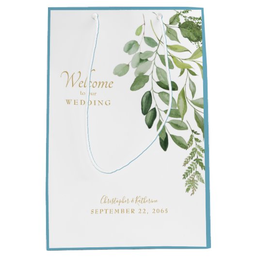 結婚式の引き出物ウェルカムナメーションブロージブルー ミディアムペーパーバッグ (正面)