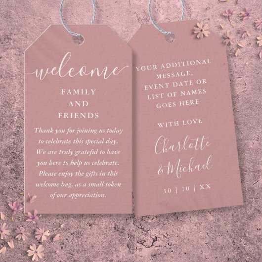 結婚式の引き出物ウェルカムバスケットバッグほこりっぽいバラ ギフトタグ