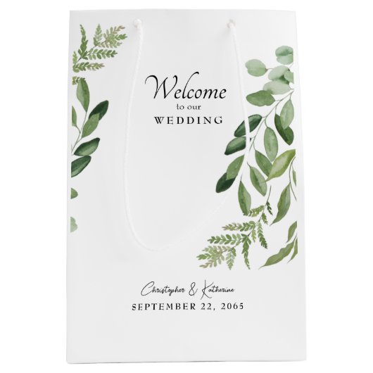 結婚式の引き出物ウェルカムリーフモダン ミディアムペーパーバッグ (正面)