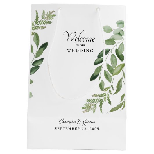 結婚式の引き出物ウェルカムリーフモダン ミディアムペーパーバッグ (裏面)