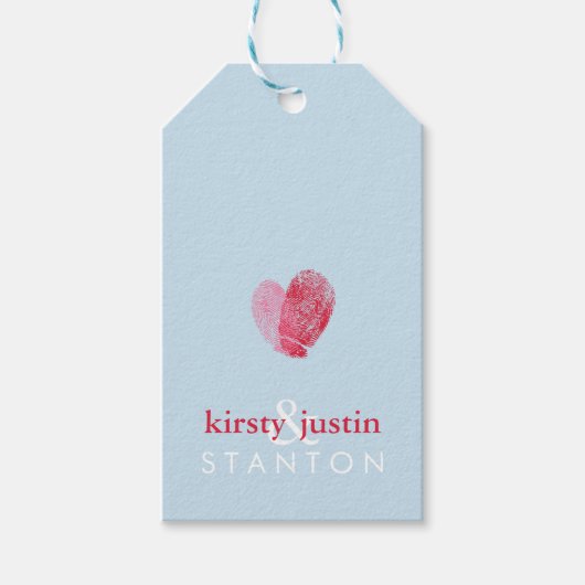 結婚式の引き出物ギフトラベルかわいい指紋ハートブルー ギフトタグ (正面)