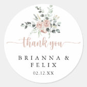結婚式の引き出物クラシックダスティピンクローズサンキュー ラウンドシール (正面)
