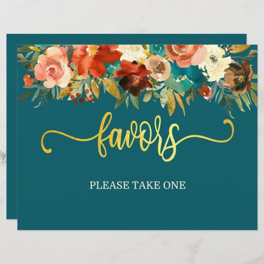 結婚式の引き出物サイン – ティール(緑がかった色)&オレンジ結婚ズ (正面/裏面)