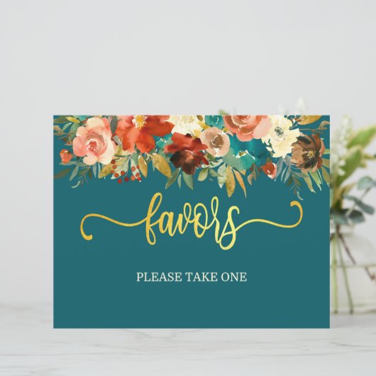 結婚式の引き出物サイン – ティール（緑がかった色）&オレンジ結婚ズ (スタンド正面)