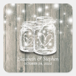 結婚式の引き出物サンキューウッド素朴メイソンジャールランプ スクエアシール