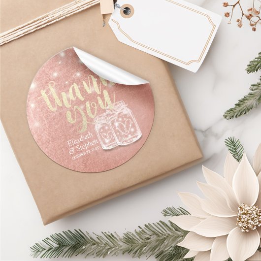 結婚式の引き出物サンキューカップルMason Jarバラ金ゴールド ラウンドシール