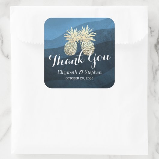 結婚式の引き出物サンキューシック金ゴールドパイナップルカップル スクエアシール (バッグ)
