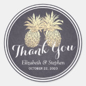 結婚式の引き出物サンキューシック金ゴールドパイナップルカップル ラウンドシール (正面)
