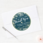 結婚式の引き出物サンキューステッカーブルー金ゴールド花 ラウンドシール (封筒)