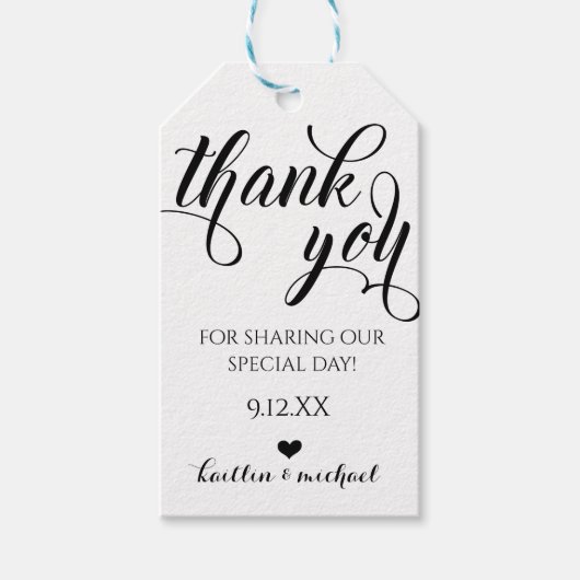 結婚式の引き出物サンキューユーラベル – スワールズカリグラフィー ギフトタグ (正面)