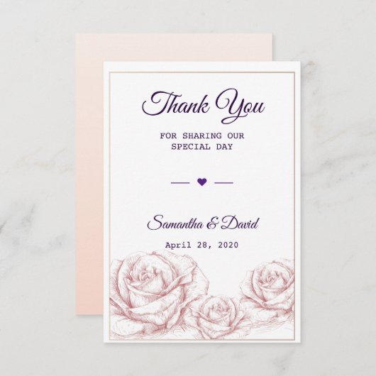 結婚式の引き出物サンキューラグジュアリーフローラバラ サンキューカード (正面/裏面)