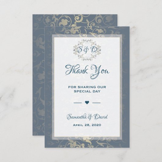 結婚式の引き出物サンキューラグジュアリー王室のヴィンテージ サンキューカード (正面/裏面)