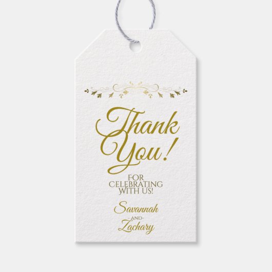 結婚式の引き出物サンキューラベルホワイトと金ゴールド ギフトタグ (正面)