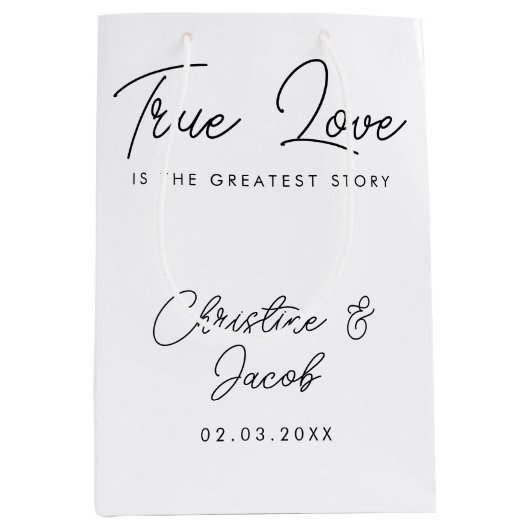 結婚式の引き出物シンプルエレガントモダンブライダルパーティ ミディアムペーパーバッグ (正面)