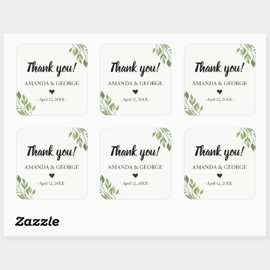 結婚式の引き出物シール緑の植物学感謝していあなた スクエアシール (シート)