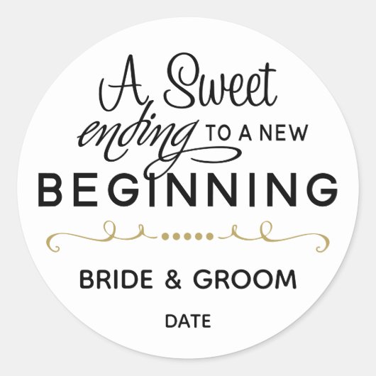 結婚式の引き出物シール | SWEET ENDING NEW BEGINNING ラウンドシール (正面)