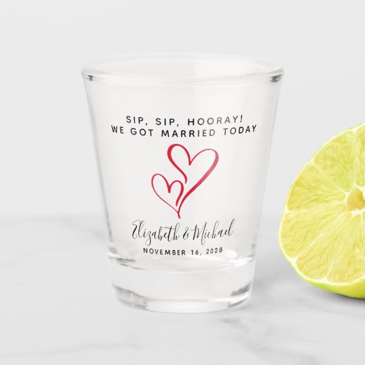 結婚式の引き出物スィスプホレー赤いハート ショットグラス (正面)