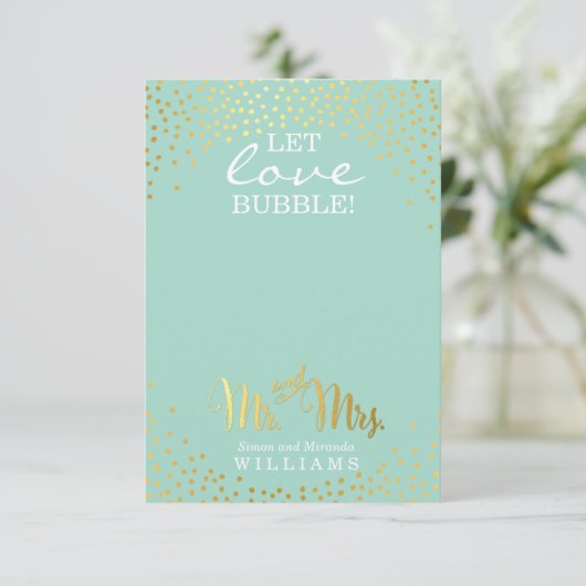 結婚式の引き出物スタイリッシュ金ゴールドスポット紙吹雪ミント (スタンド正面)