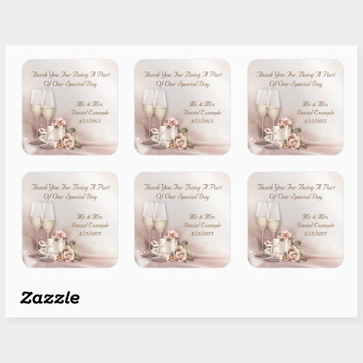 結婚式の引き出物スティッカーシャンパンケーキ スクエアシール (シート)