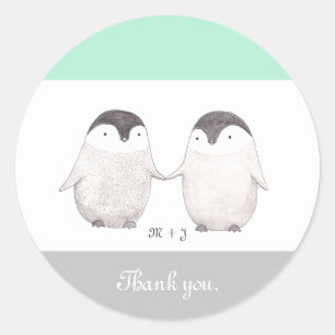 結婚式の引き出物ステッカーかわいい結婚ペンギンのステッカー ラウンドシール