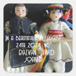 結婚式の引き出物ステッカーのルーマニア民族衣装 スクエアシール