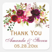 結婚式の引き出物ステッカー – ブルゴーニュ花模様、葉 スクエアシール (正面)