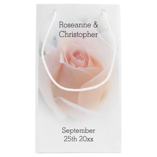 結婚式の引き出物スモール抱き枕ピーチピンクローズブド スモールペーパーバッグ (裏面)